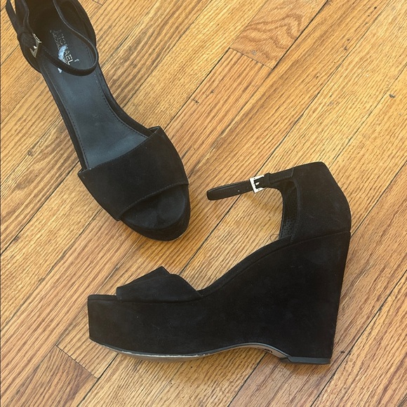 Michael Kors Shoes - Michael Kors Elegant Suede Black Wedge Sandals